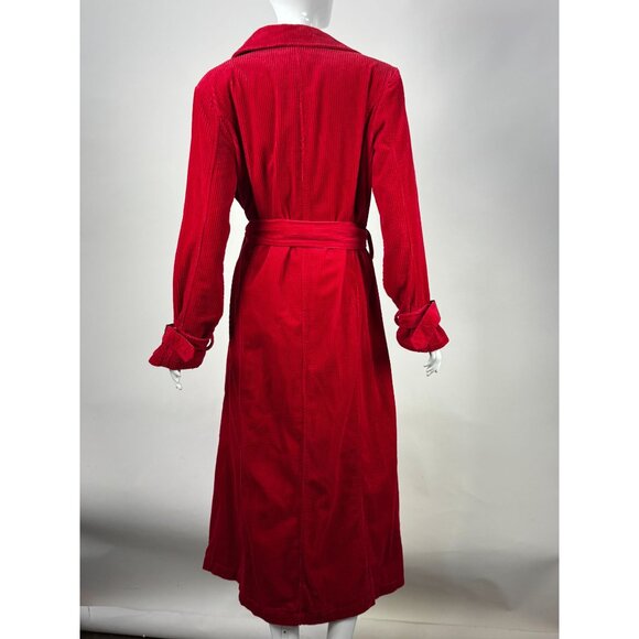 Vintage Newport News Red Corduroy Belted Trench Coat With Leopard Print Lining S - Picture 6 of 16